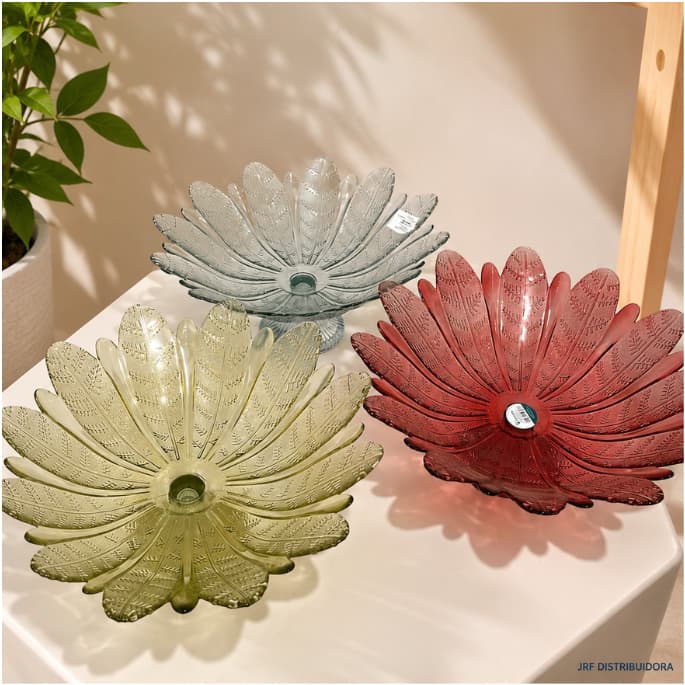Centro De Mesa Multiuso Folhas C/ Pé Vitazza Fruteira Decorativa 39cm Comprimento