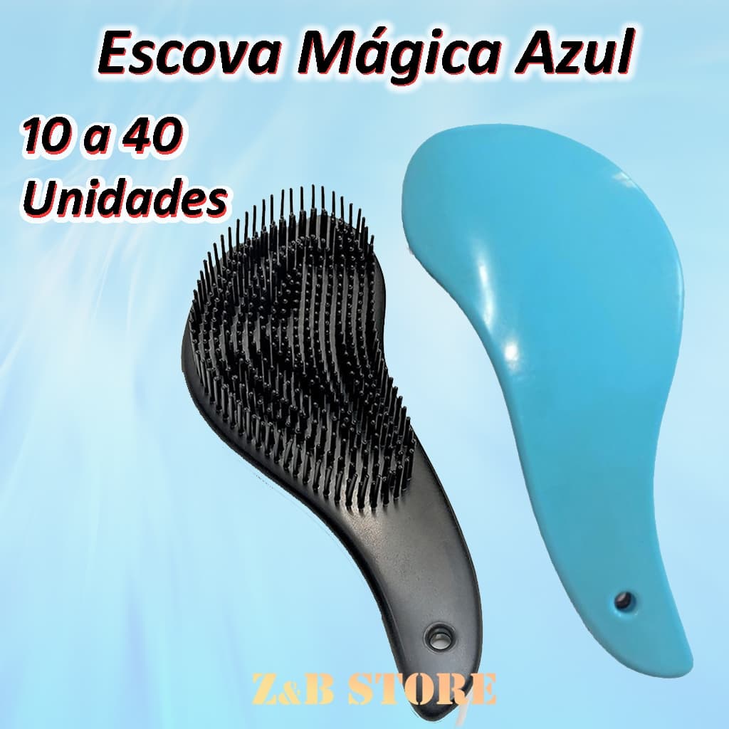 Kit 10 ate 40 Escovas Mágicas - AZUL - Anti Frizz – Cabelos Lisos e Cacheados – Atacado