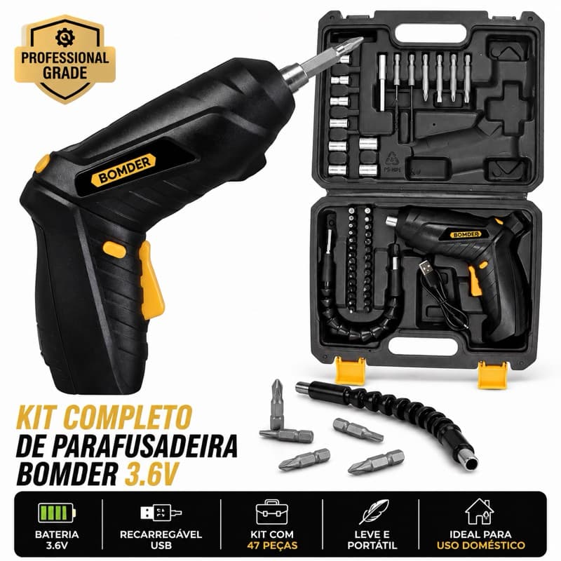 Kit Parafusadeira Sem Fio 3.6V Com 47 Peças USB Portátil