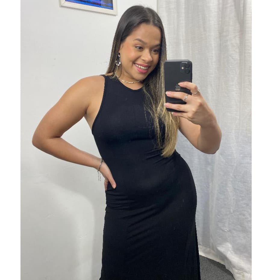 Vestido Feminino Longo Modelador Preto Liso Casual Tamanho Único
