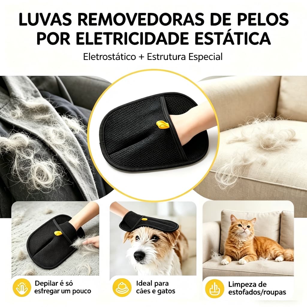 Kit 1/2/3 Peças Luva de Remoção de Pelos para Cães e Gatos, Escova Massageador, Limpeza de Estofados