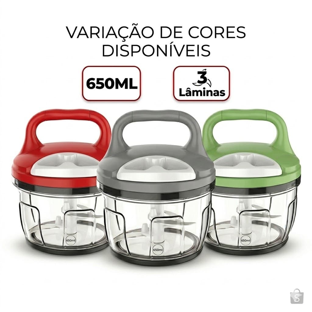 Mini processador triturador de alimentos manual a corda 3 lâminas inox para alho cebola legumes