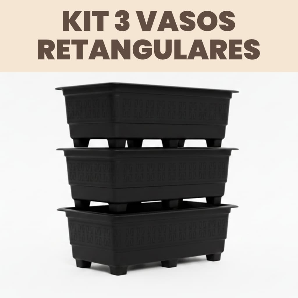 Kit 3 Vasos Retangulares 6L Decoração Jardim Plantas Floreira Plástico Casa Flor Reforçado