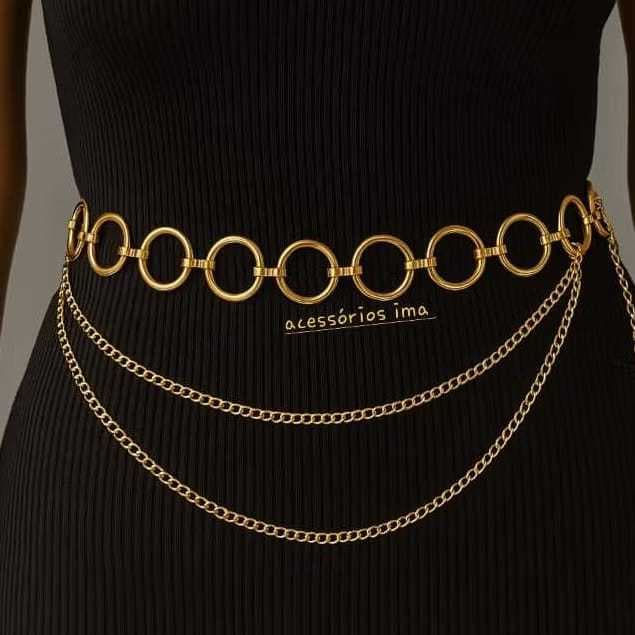 Cinto Corrente Feminino Argola com 2 Corrente Fino da Moda