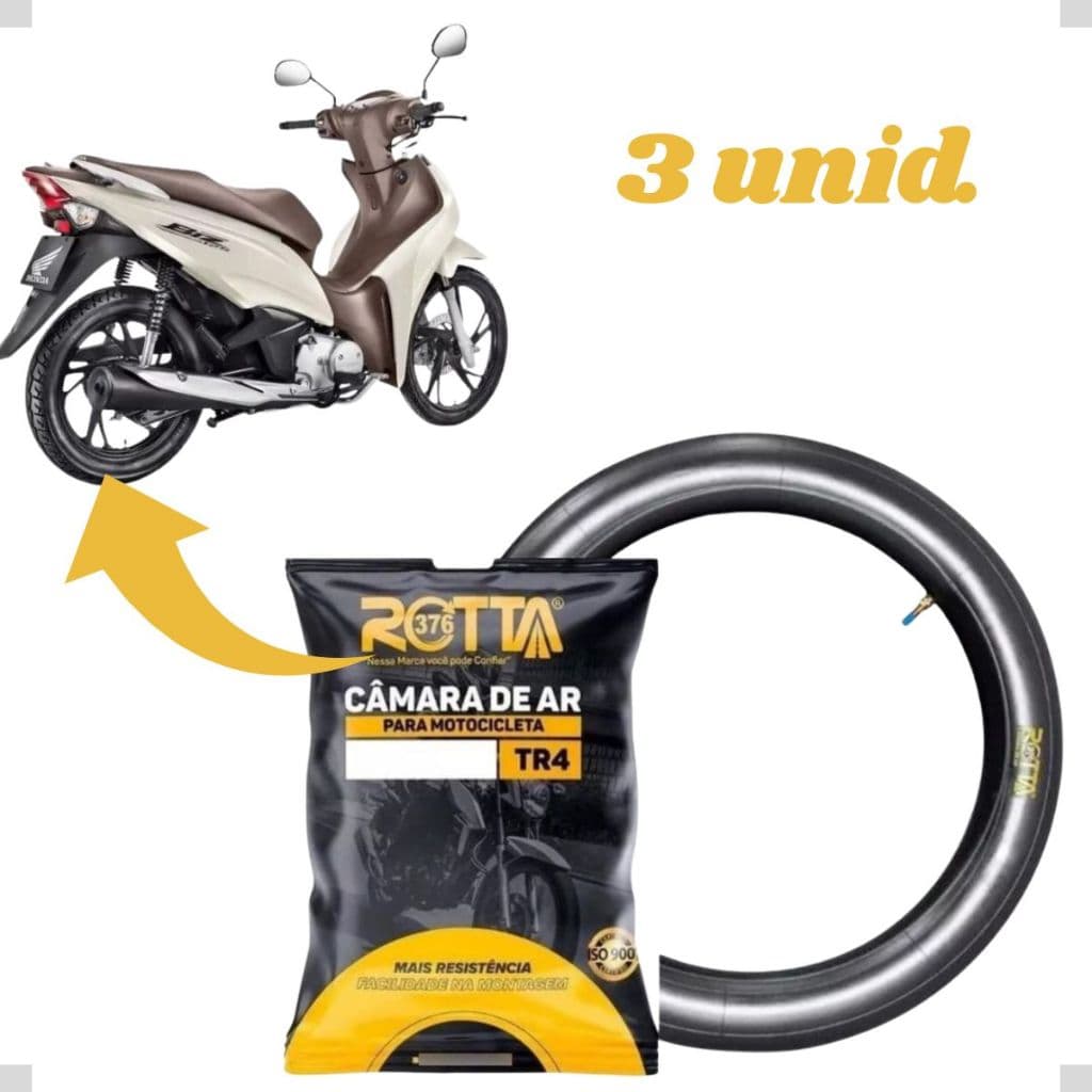Kit 3 Câmara De Ar Trazeira Para Moto Aro 14 Biz/Pop 2.75-14