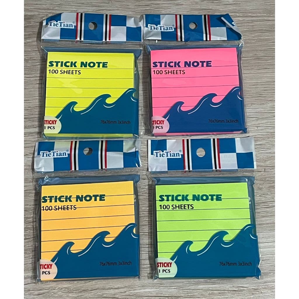 Bloco Autoadesivo Neon Pautado - Post it colorido com linhas - 100 folhas 7,6x7,6cm