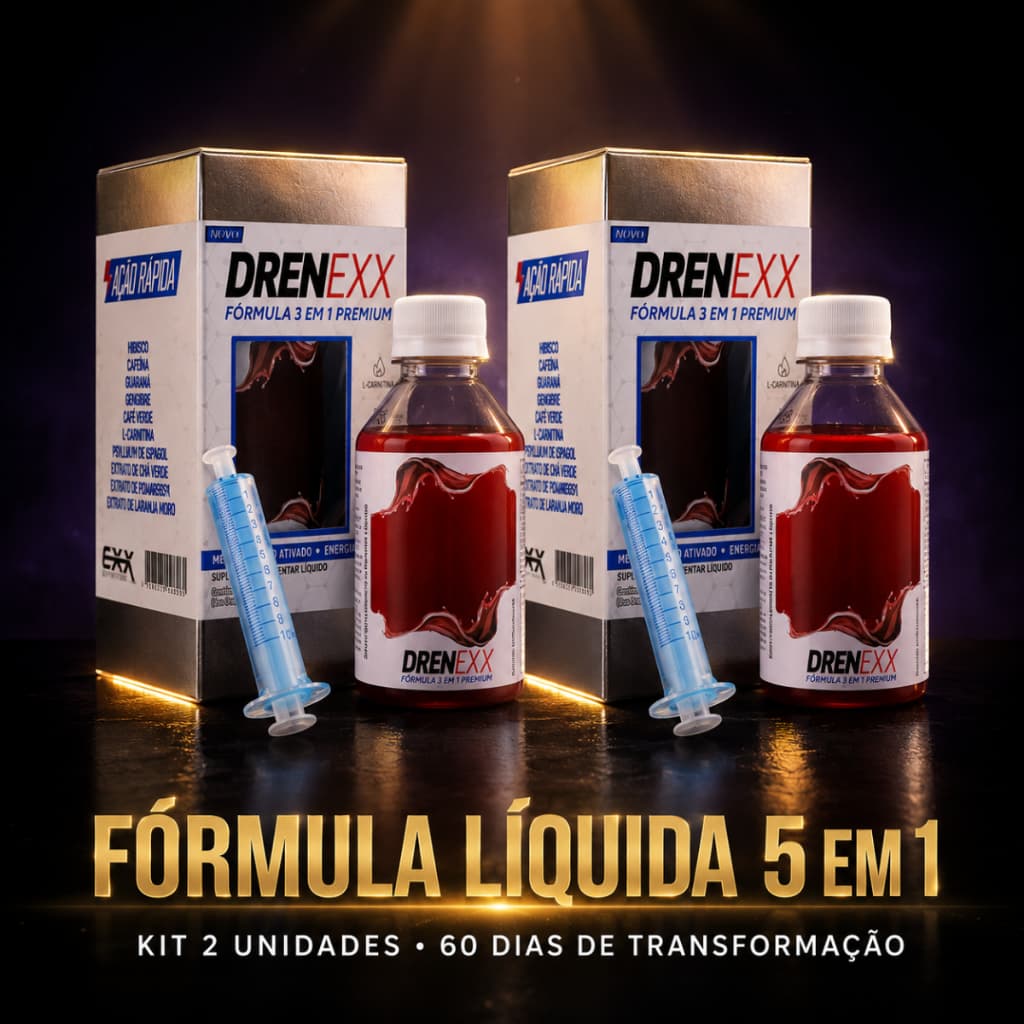 Kit 2 Drenexx Termogênico Líquido Diurético Elimina Inchaço Desincha e Define Líquido 5 em 1 Natural