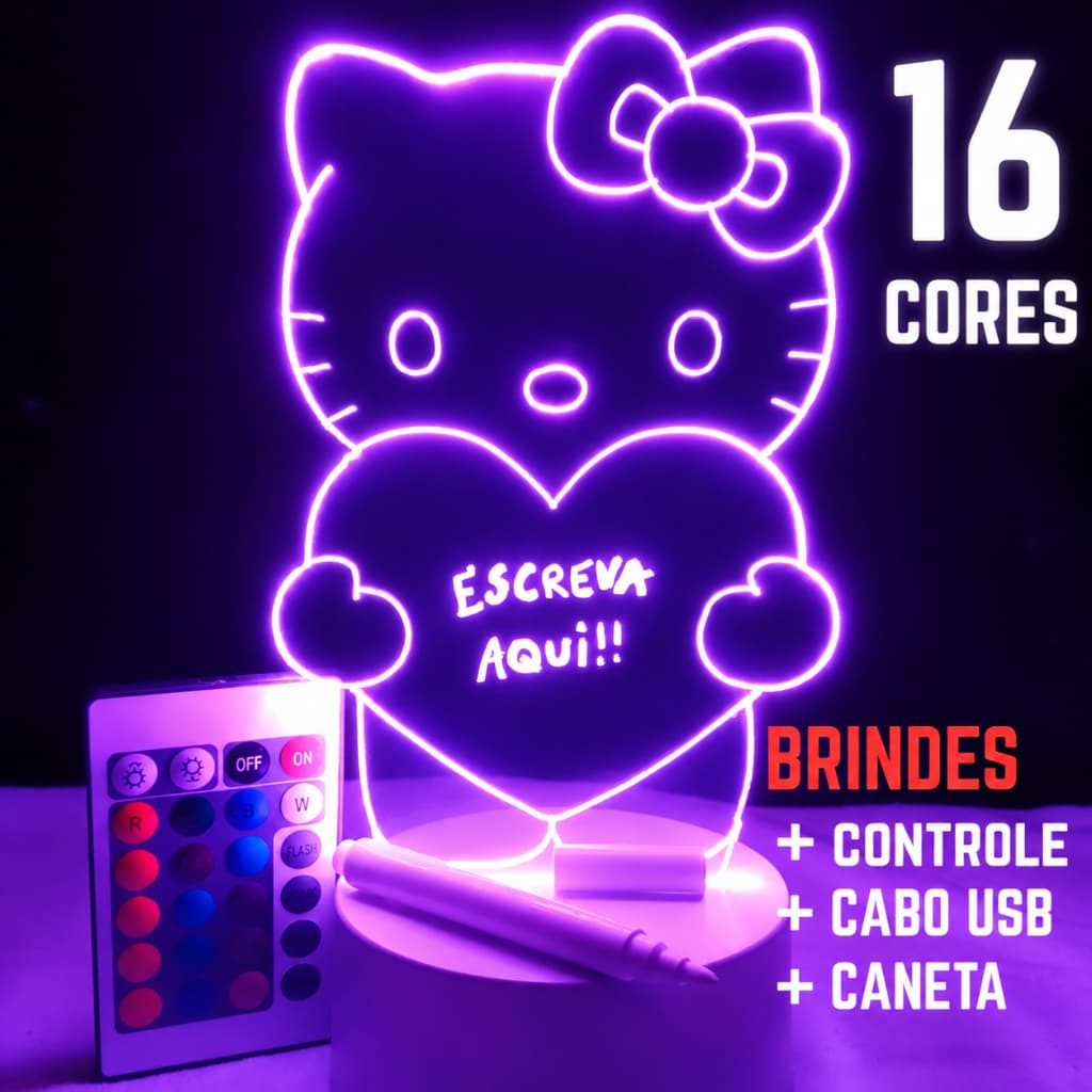 Luminária Hello Kitty Dia dos Namorados Presente Fofo Criativo Desenho Infantil Criança Menina Filha