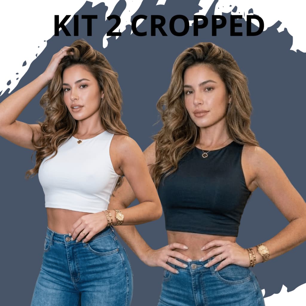 Kit 2 Cropped Feminino Regata Liso Micropremium Slim Para academia-Festas Verão Forro Duplo  Com Compressão Premium