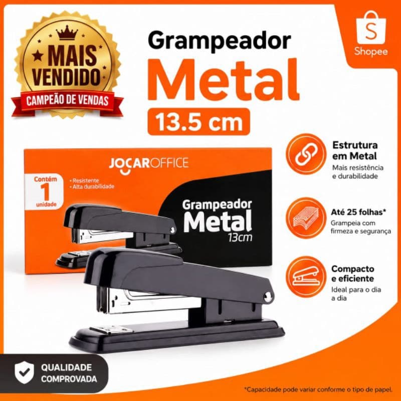 Grampeador Leonora Metal 13cm para 25 Folhas Escolar Escritório Papelaria