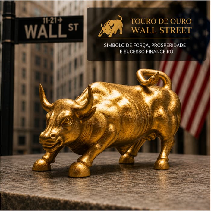 Touro de Ouro Wall Street Decorativo Luxo 10cm – Estátua Bull Market Símbolo de Prosperidade e Riqueza para Escritório e