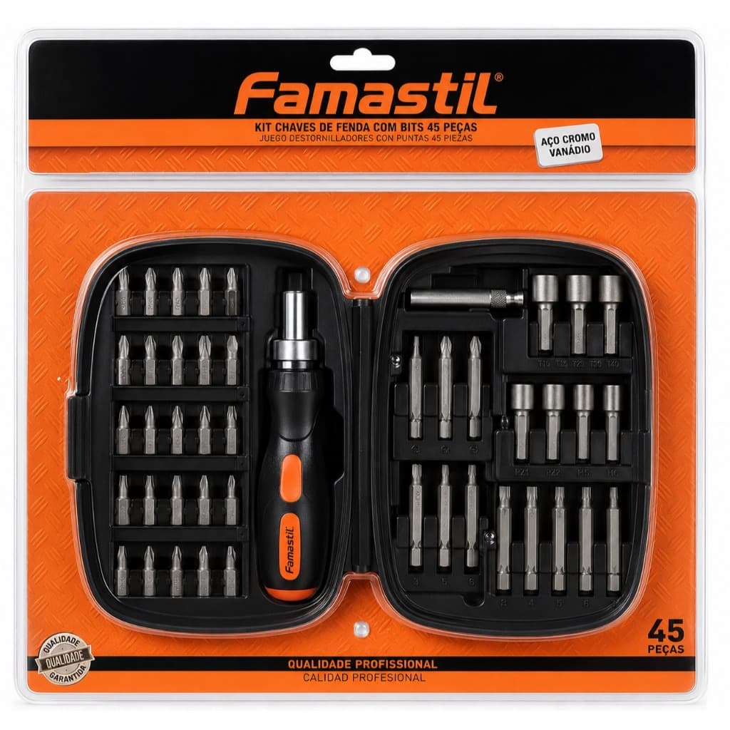 Kit Chave de Fenda Catraca + Bits / Ponteiras 45 Peças