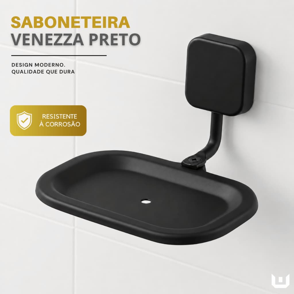 Saboneteira Venezza Redondo De Parede Para Banheiro Preto Fosco