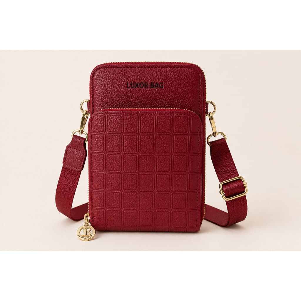 Bolsa Feminina Luxor Bag Marsala Transversal Carteira Porta Celular Alça Regulável Zíper Premium