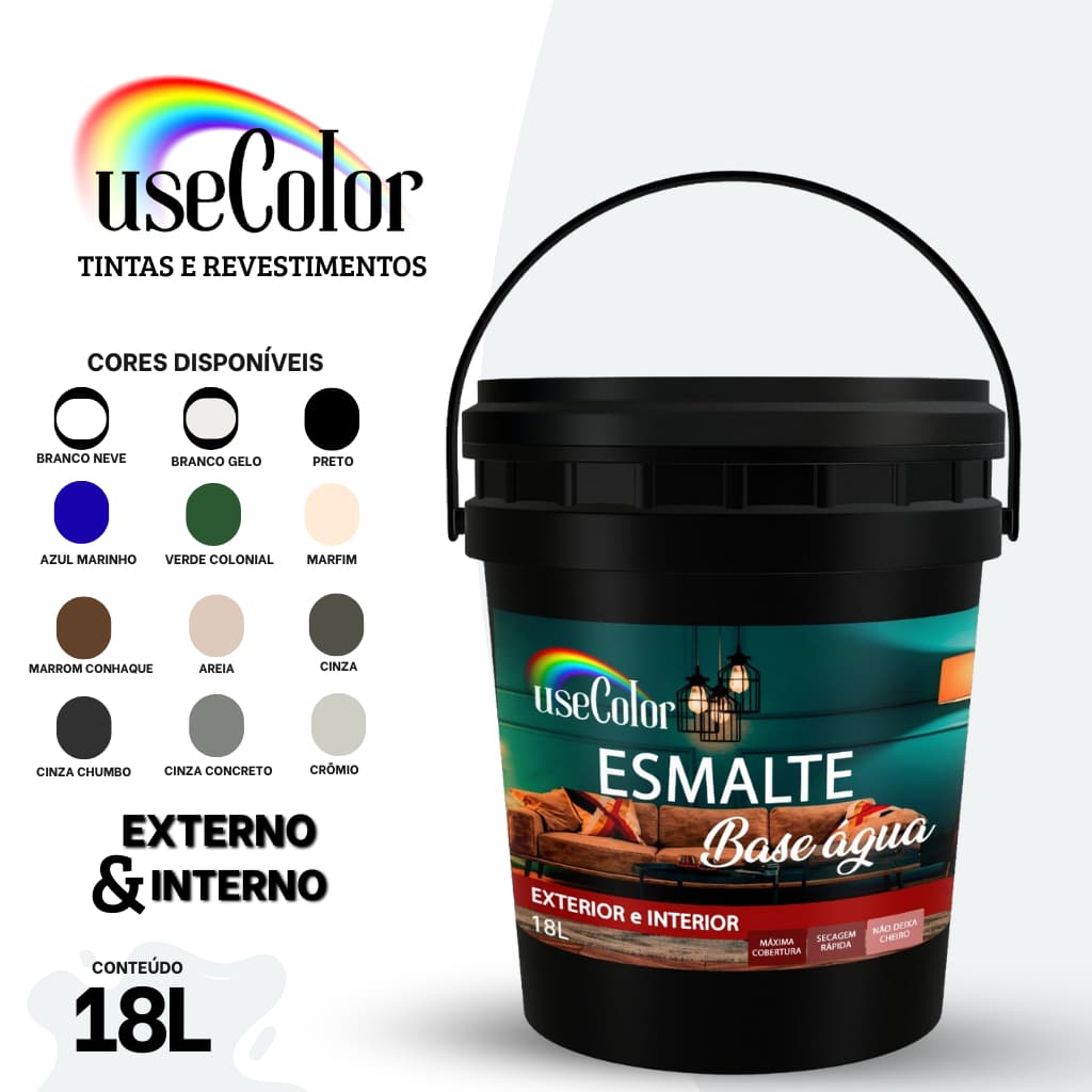 Tinta Esmalte Base Água 18L Multi Metais e Madeiras Acabamento Fosco e Brilhante Odor suave Boa cobertura