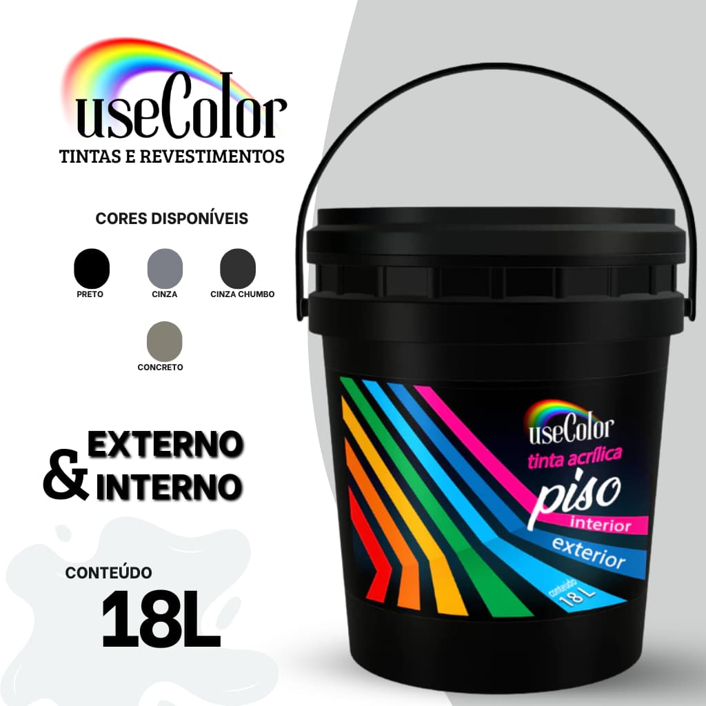 Tinta Acrílica Para Piso 18L Cor Cinza  Interior e Exterior Alta resistência Durabilidade Cobertura Fosca Usecolor