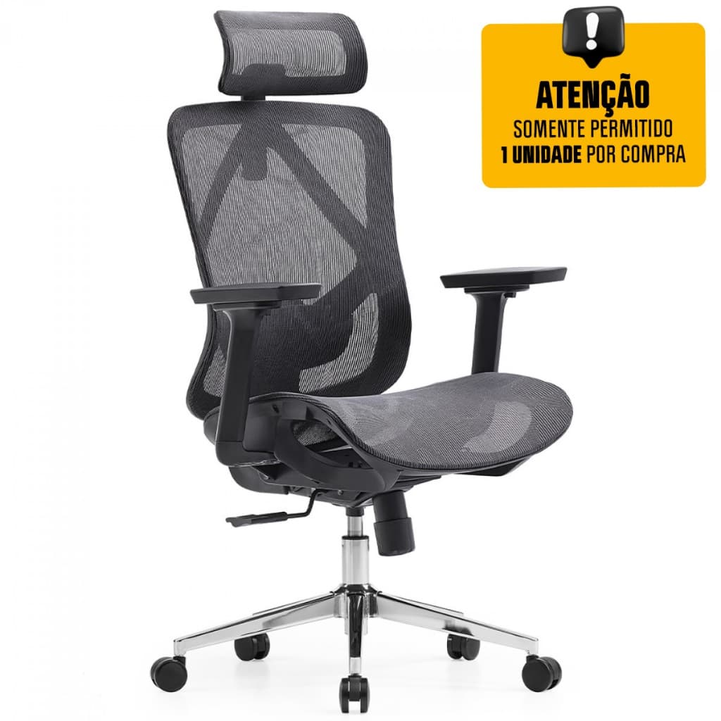 Cadeira de Escritório Dr. Office Ergo, Cinza, Mesh, Altura Ajustável, DR-CH-EGR2DBGF