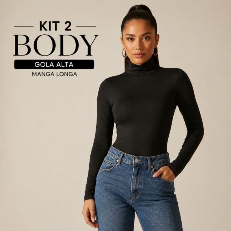 KIT 2 BODY FEMININOS MANGA LONGA GOLA ALTA SUPLEX