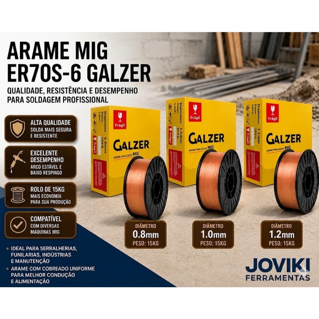 Arame Solda Mig 15kg Eletrodo Solda  0.8/1.0/1.2mm  Galzer