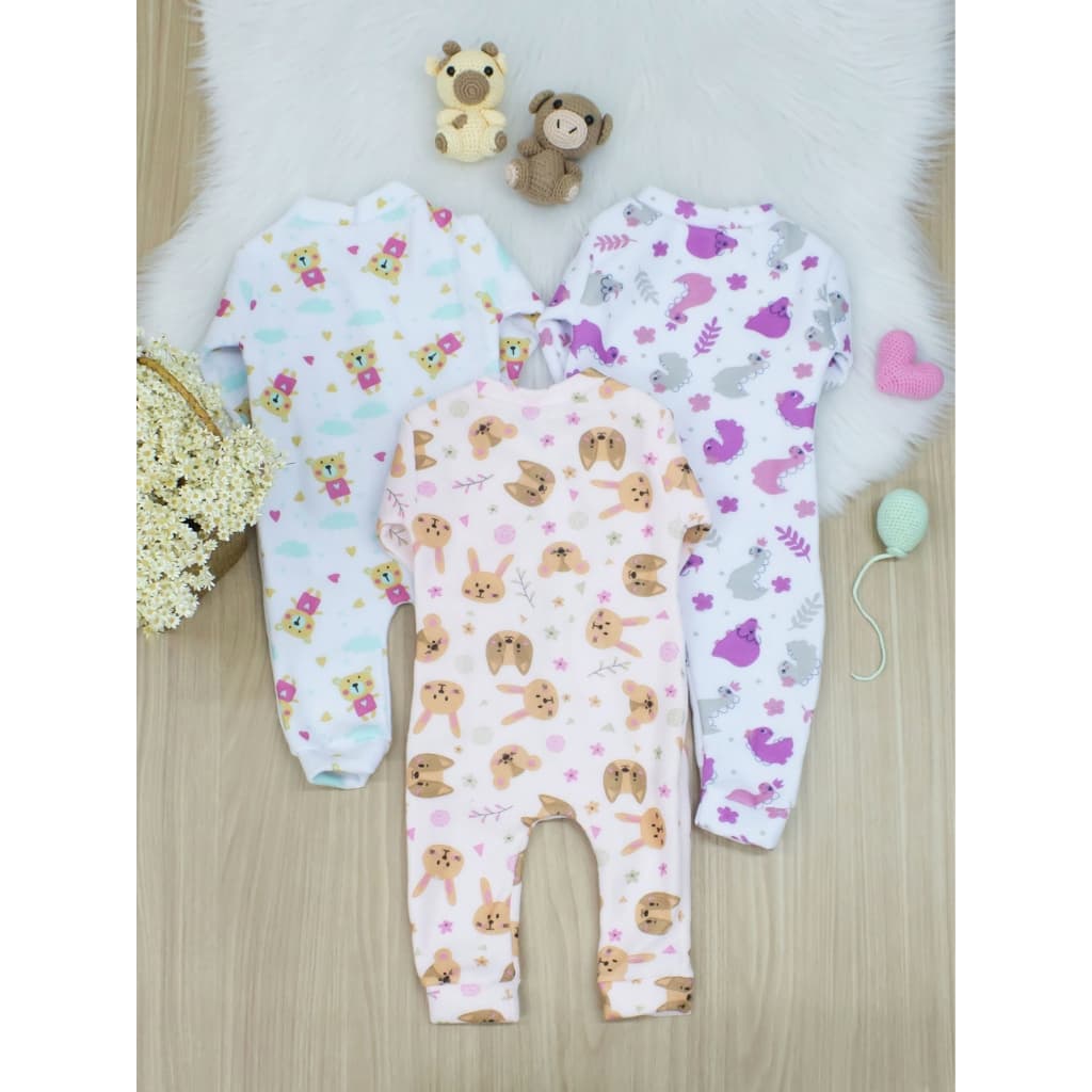 Combo 3 Peças Macacão Soft Bebê Menino e Menina Quentinho Antialérgico com Zíper RN ao GG