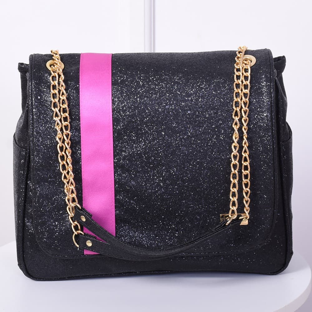 Bolsa Maternidade Mom Menina Luxo Gloss Preto/Fúcsia - 01 Peça
