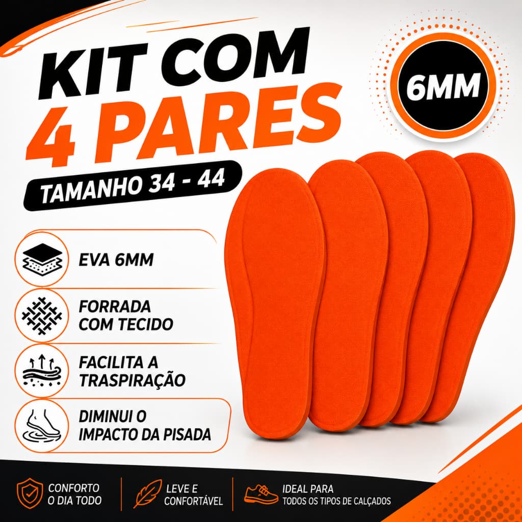 KIT 4 PAR DE PALMILHA EVA 6MM PARA TÊNIS,SAPATO,BOTA,CHUTEIRA,SAPATILHA MACIA,CONFORTAVEL FEMININO E MASCULINO DO 34-44