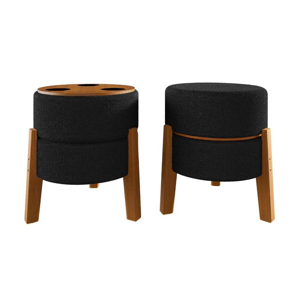*LANÇAMENTO* Kit Puff Mesa 2x1 Tecido Boucle  Sala Quarto Closet Pés de Madeira Recpção cores Maciça