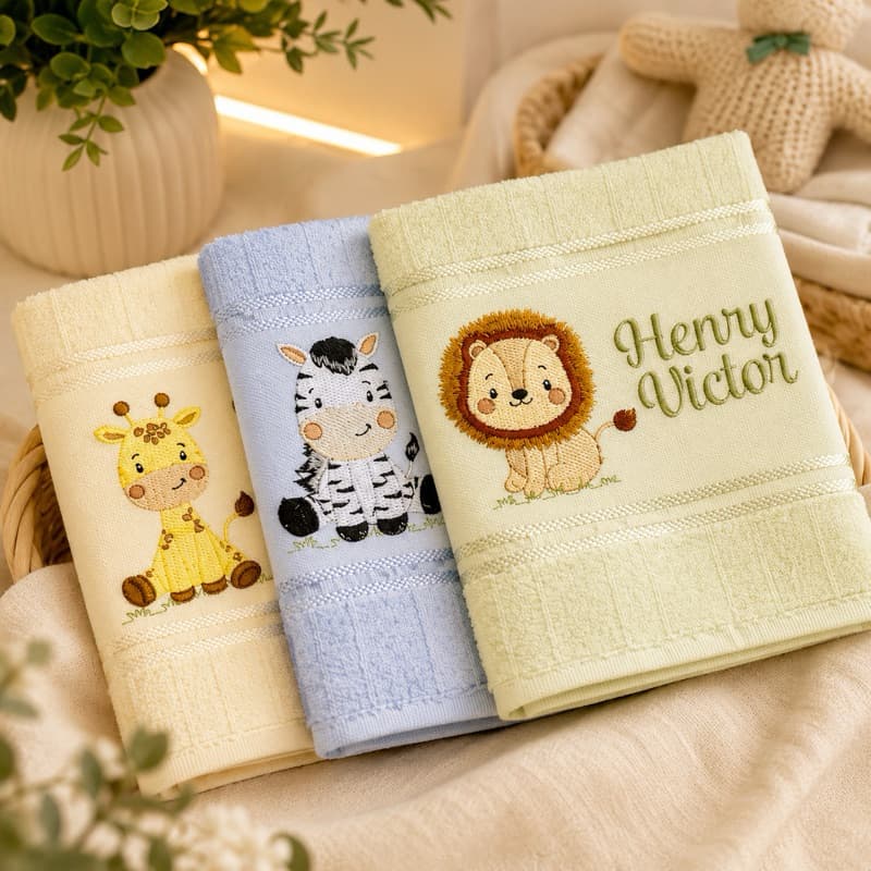Kit 3 Toalhas de Boca Bordadas Personalizadas Safari Bebê com Nome