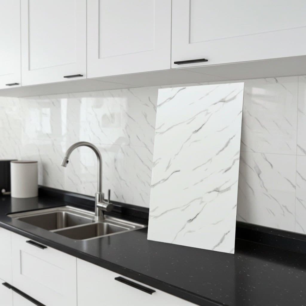 10 Placas 3D Mármore Autocolantes 60x30cm – Lavável para Parede de Cozinha e Sala