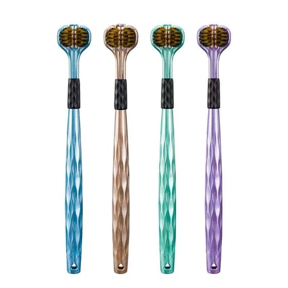 Kit4 Escova De Dentes De 3Lados Macaron Adulto Cerdas Macias Cabeças Duras Saburra De Língua Cuidado