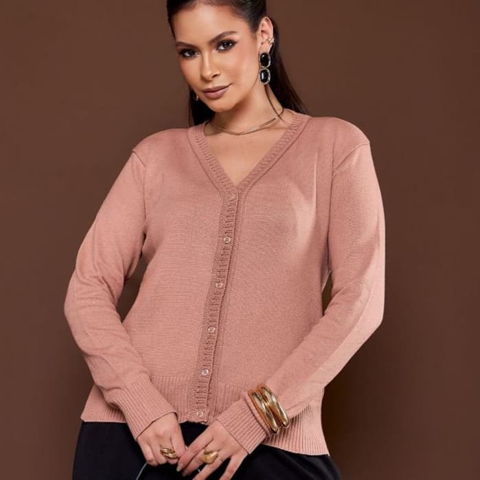 Blusa Feminina Estilosa Cardigan Tricot Com Botões Casaco Roupa Feminina Elegante Conforto M