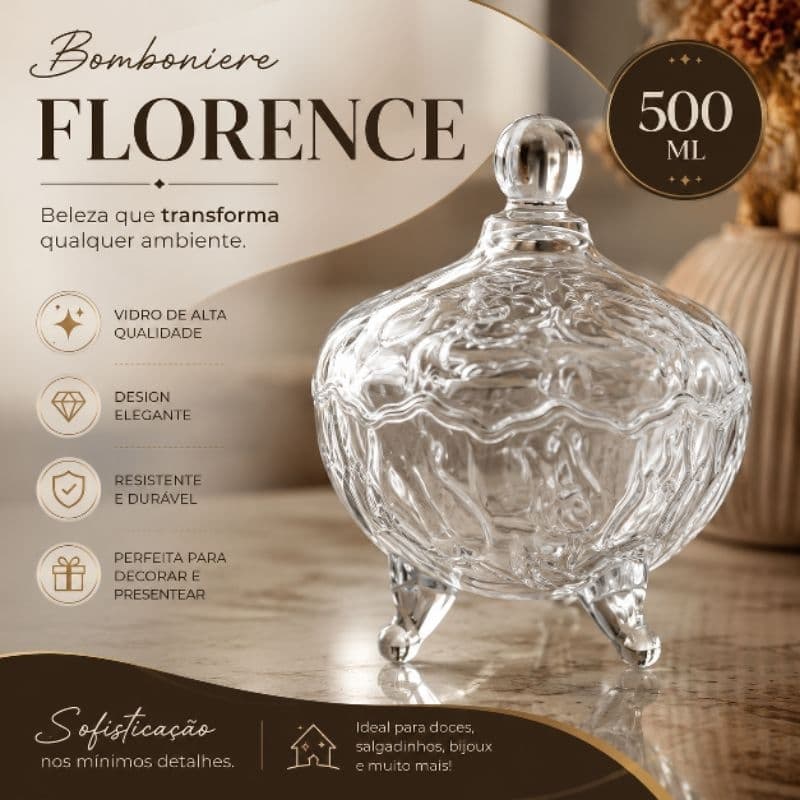 BOMBONIER POTICHE DE VIDRO DECORATIVO 14X14X19 CM