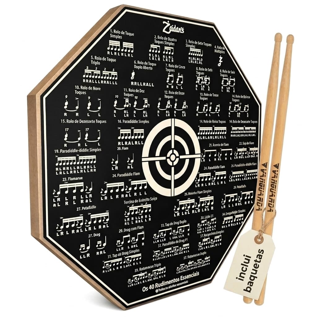 Pad Estudo Bateria 8 Polegadas + Par Baquetas Vanguarda 6a Cor Natural