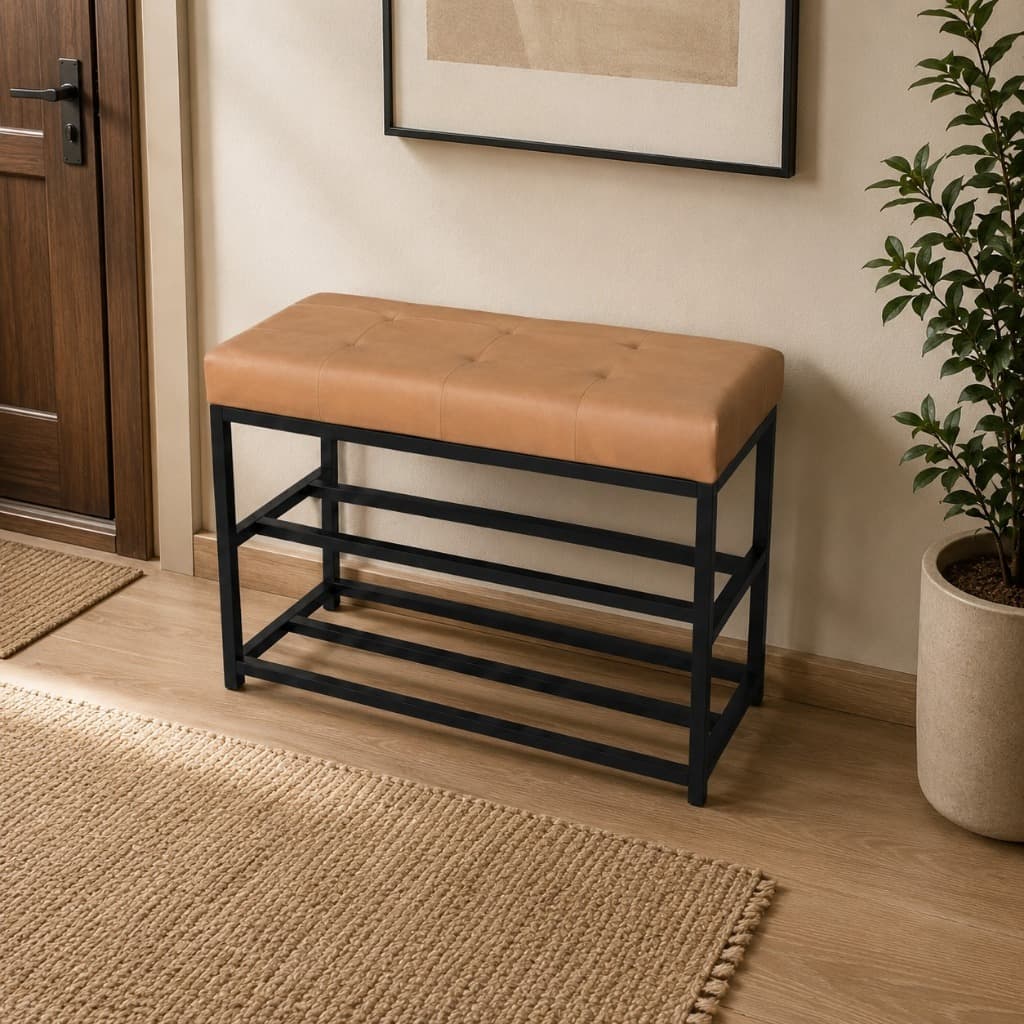 Banco Sapateira 70cm Banco Estofado Couro Impermeavel 6 Pares Decorativo Luxo Hall Entrada