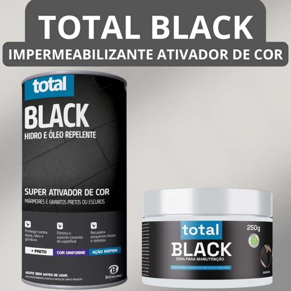 Kit Ativador Intenso De Cor Total Black Bellinzoni 500ml e Cera de Manutenção Óleo Marmore e Granito