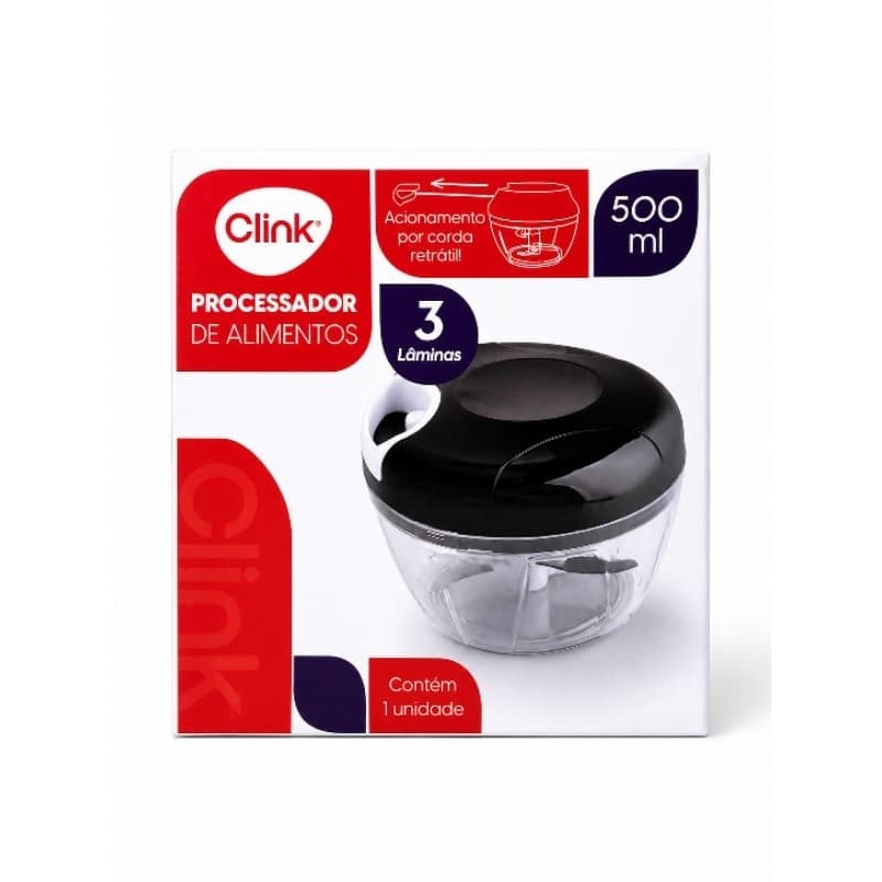 Processador manual 500ml 3 lâminas Clink - triturador alho, cebola, cogumelos
