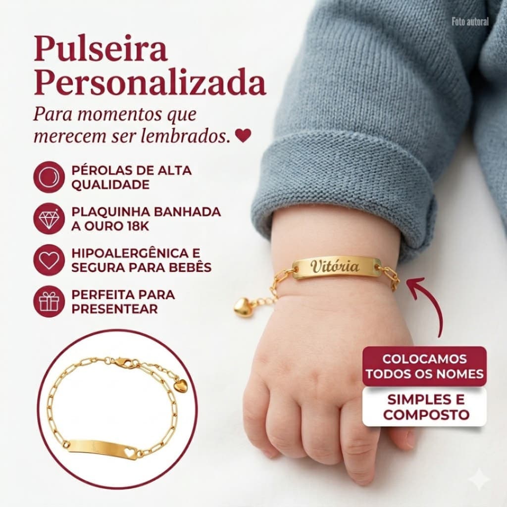 Pulseira infantil com Nome Gravado a Laser Ah199