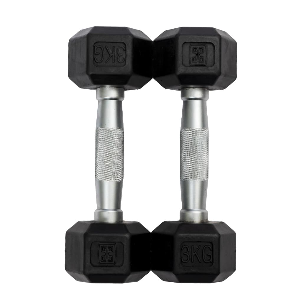 Kit 2 Halteres 3kg Sextavado Emborrachado Vulcanizado Dumbell Peso de Academia Musculação Borracha - (2 Unidades)