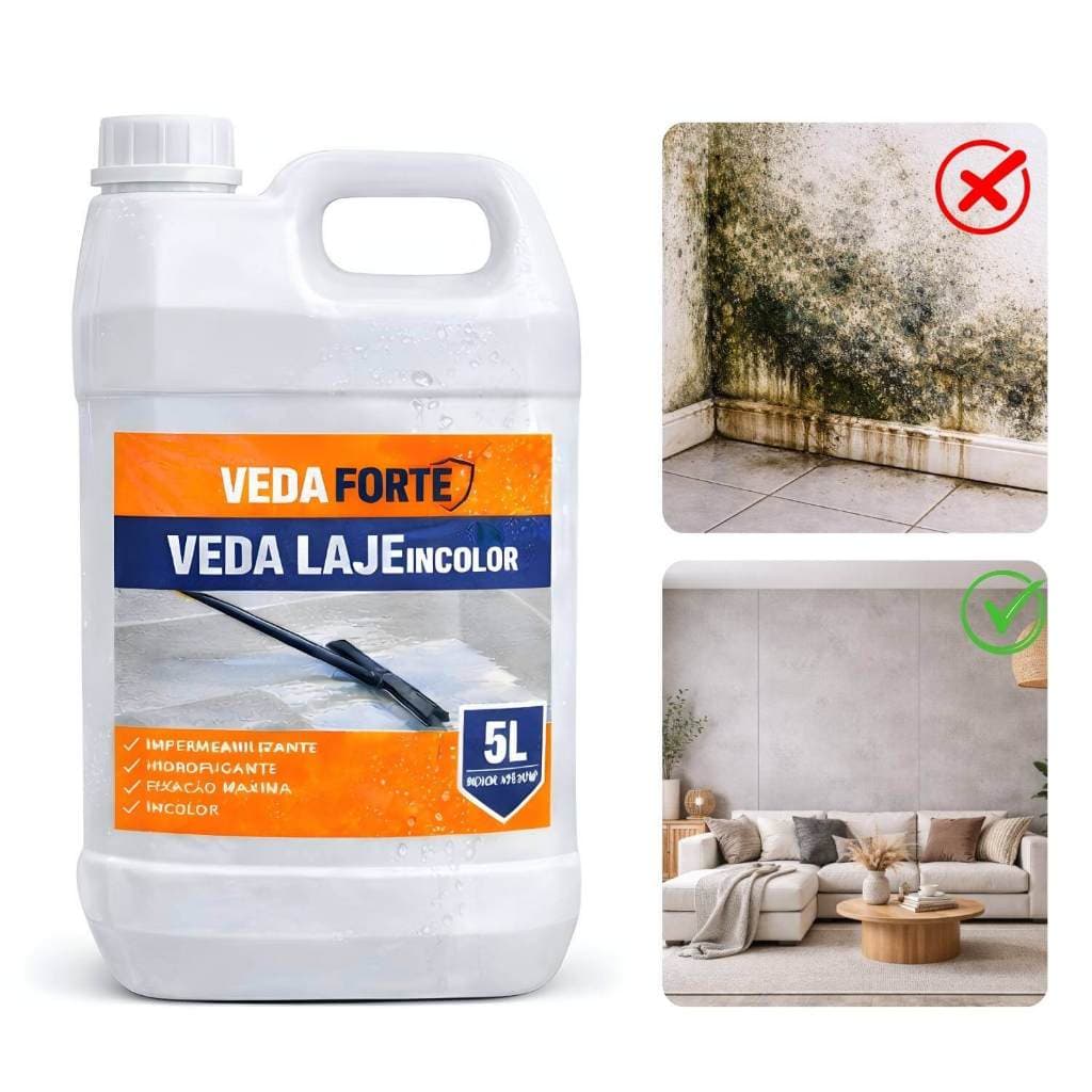Veda laje Líquido Incolor Impermeabilizante Acrílico 5L- Para telhado, laje, calhas de alta cobertura - Veda Forte