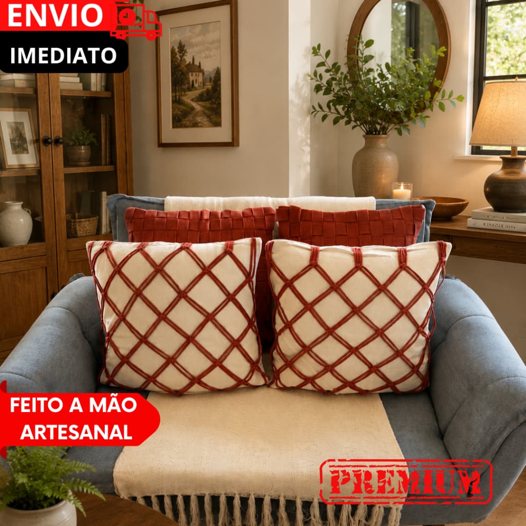 KIT LUXO CAPAS DE ALMOFADA BOHO ALGODÃO ARTESANAL PREMIUM ELEGANTE, DECORAÇÃO SALAS, SOFÁS E CAMAS..