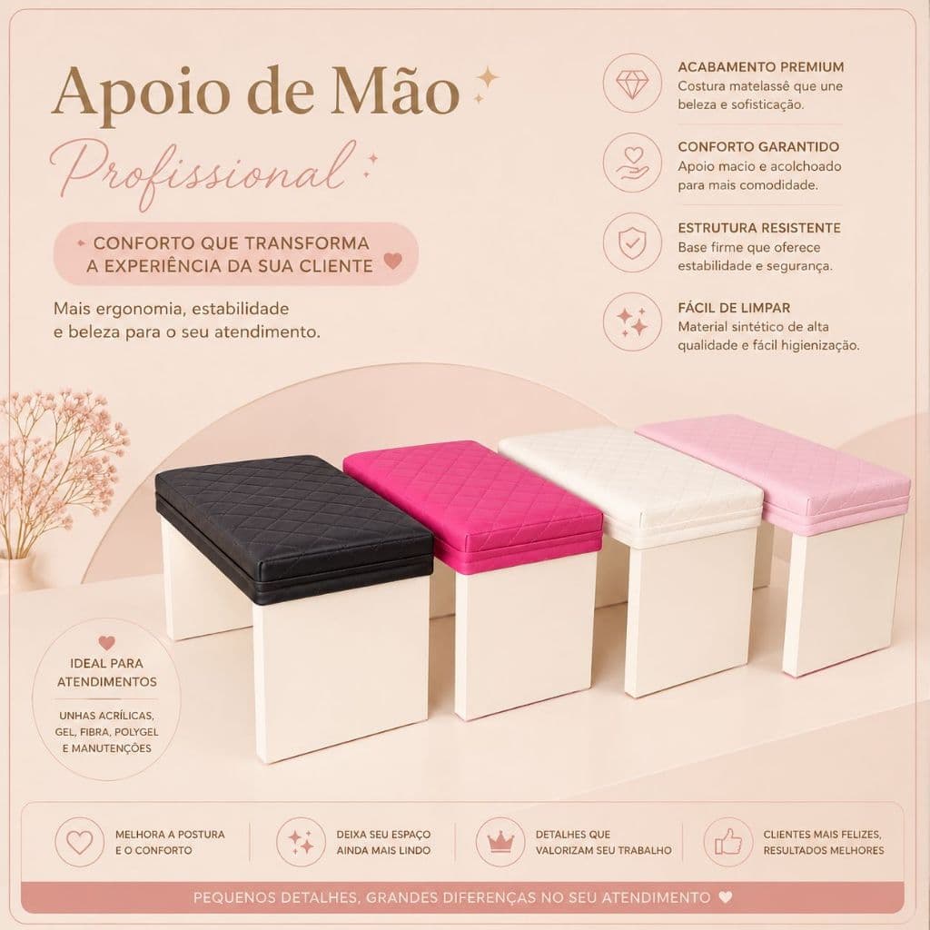 Apoio de Mão - Apoiador de Mão e cotovelo - manicure - Nail Designer