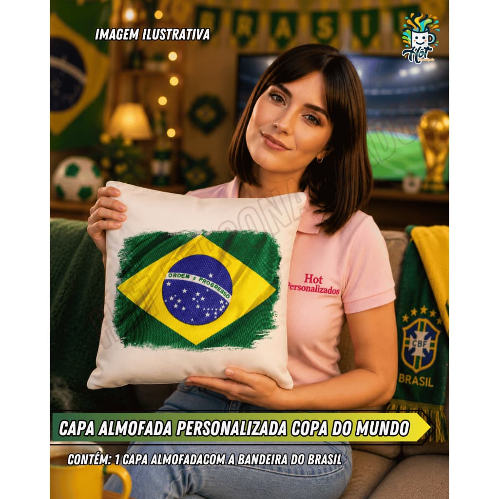 Capa de Almofada Brasil Copa Do Mundo Personalizada Decoração Torcedor Futebol Bandeira