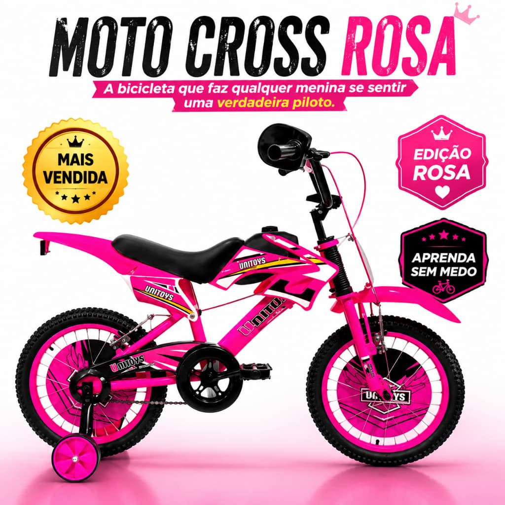 Bicicleta Infantil Aro 16 Estilo Motocross Rosa Feminina Recreativa
