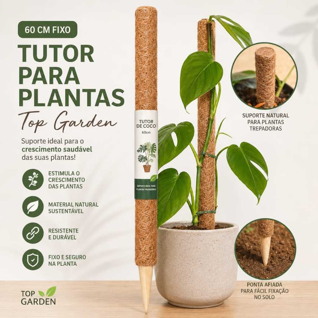 Tutor de Fibra de Coco 60cm Top Garden Suporte para Plantas Trepadeiras Orquídeas e Jiboias