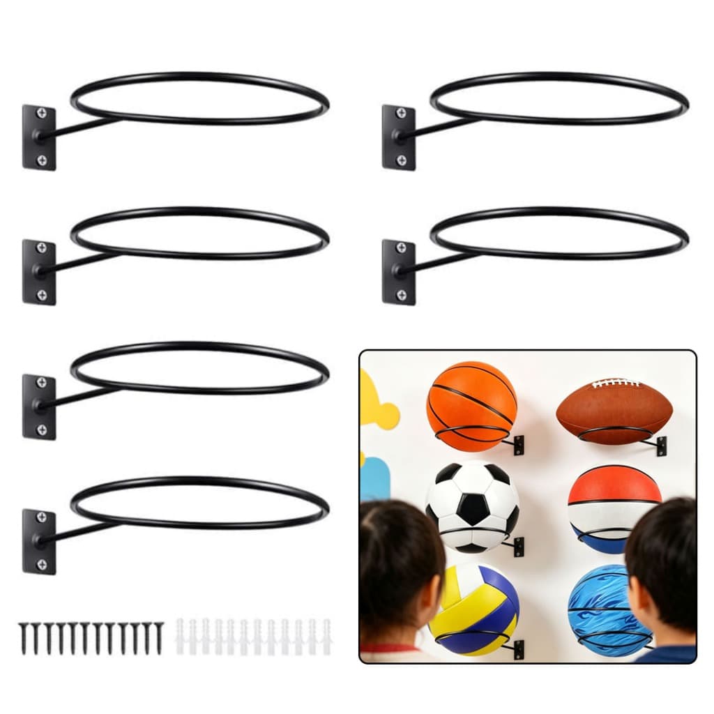 Kit 6 Suporte Bola Futebol Basquete Vôlei Display Parede Preto