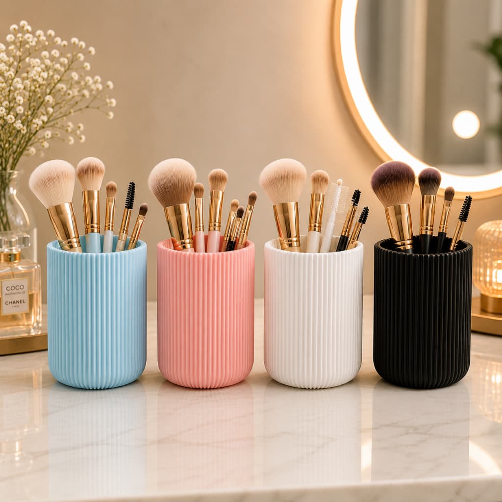Kit 2 Potes Canelados Multiuso Diversas Cores Porta Pincel de Maquiagem Caneta Escova de Dentes