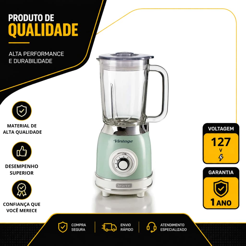 LIQUIDIFICADOR ARIETE VINTAGE COM JARRA DE VIDRO 1,5L 4 VELOCIDADES VERDE 127V 00C05890EARBR