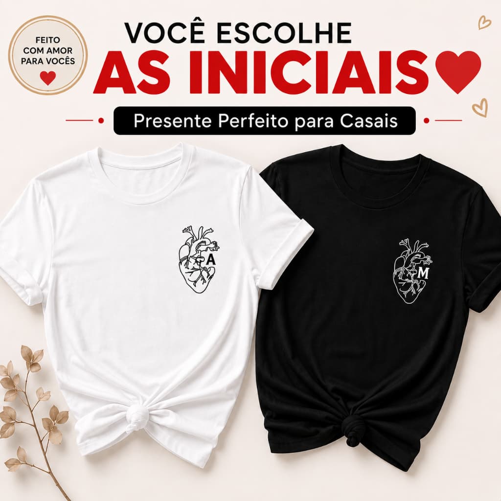 Kit 2 Camisetas Casal Com Letra Personalizável - 100% Algodão