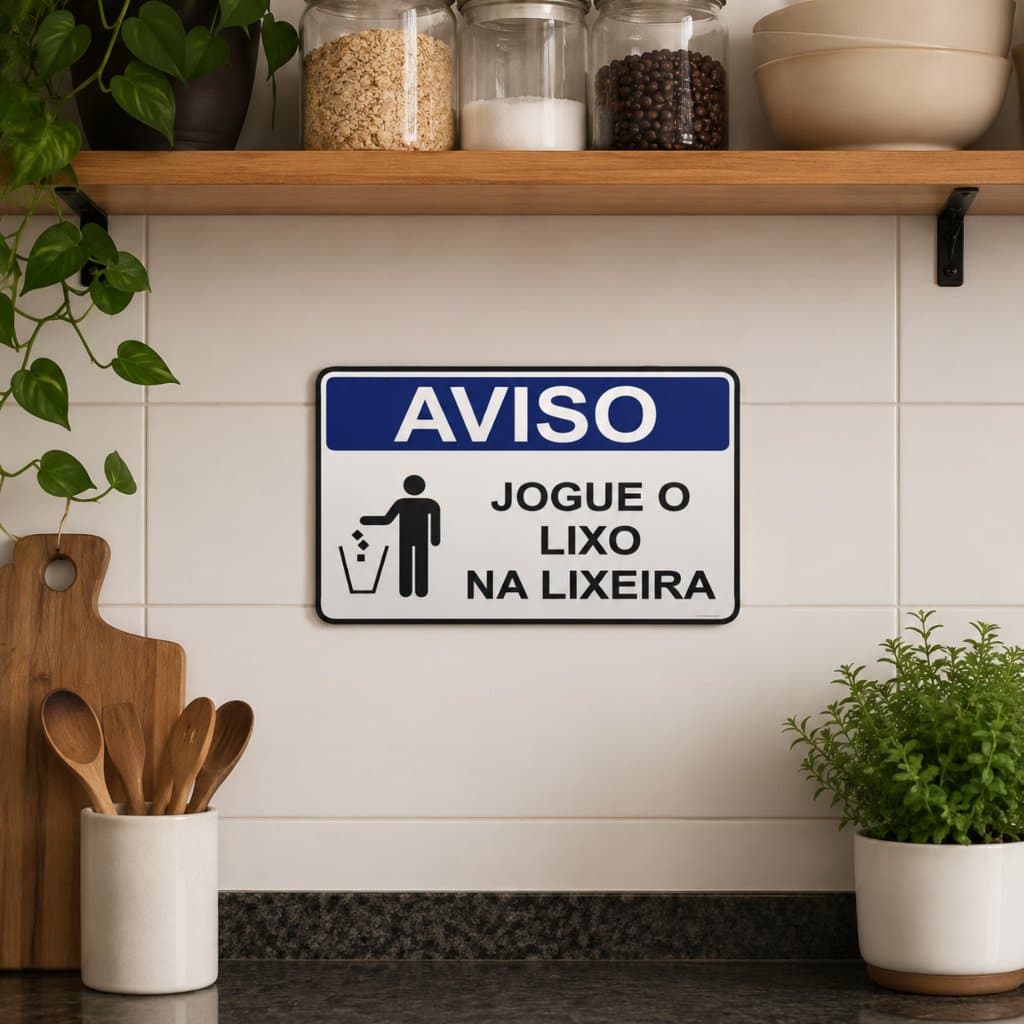 3 Placas Aviso "Jogue o Lixo na Lixeira" em Acrílico 27x17cm