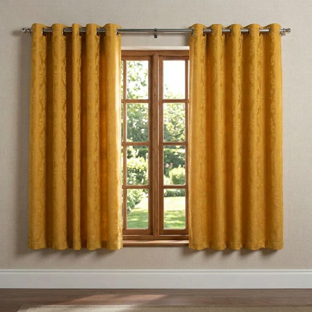 Cortina de Jacquard 2,00 X 1,35 Dourado Sala ,Quarto e Cozinha